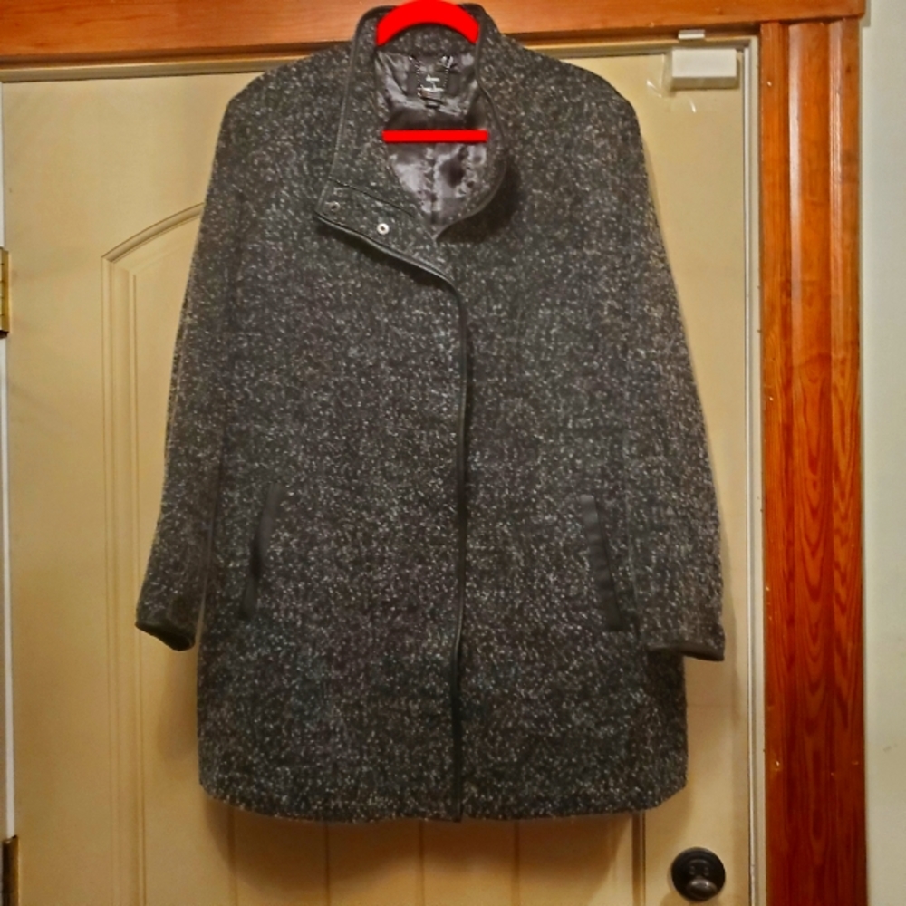 Dennis Basso 3/4 Length Tweed Jacket with Faux Leather Trim size 1X